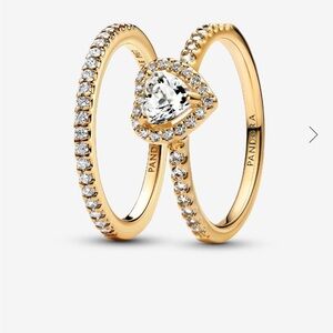 Pandora Gold and Silver Heart Ring Duo